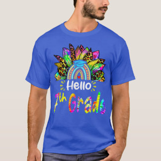 Hello 7th Grade Rainbow Sunflower Tie dye Back to  T-Shirt
