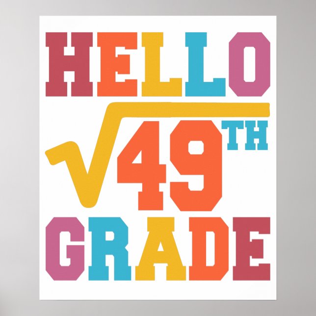 Hello 7th grade Square Root of 49 math Student Poster (Front)
