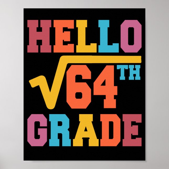 Hello 8th grade Square Root of 64 math Student Poster (Front)