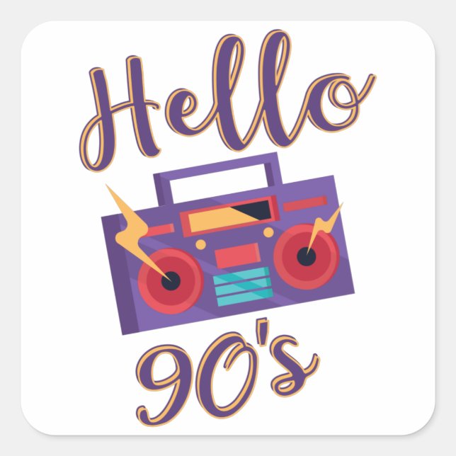 Hello 90s radio cassette recorder square sticker (Front)
