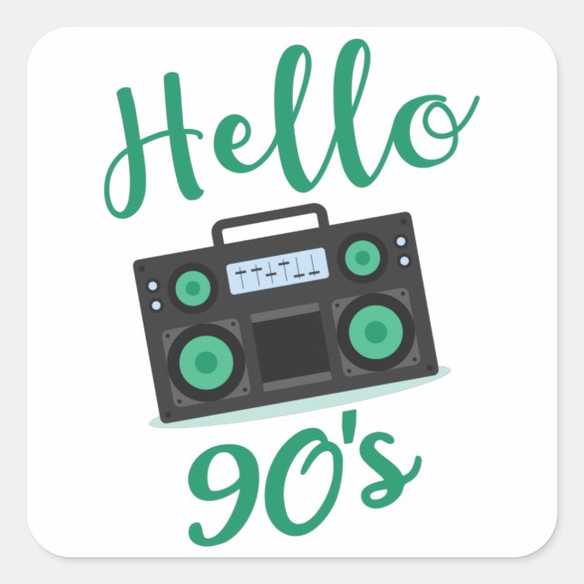Hello 90s radio cassette recorder square sticker (Front)