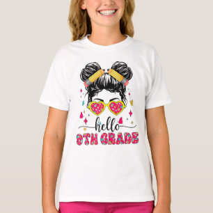 Hello 9th Grade Messy Bun First Day Of School T-Shirt