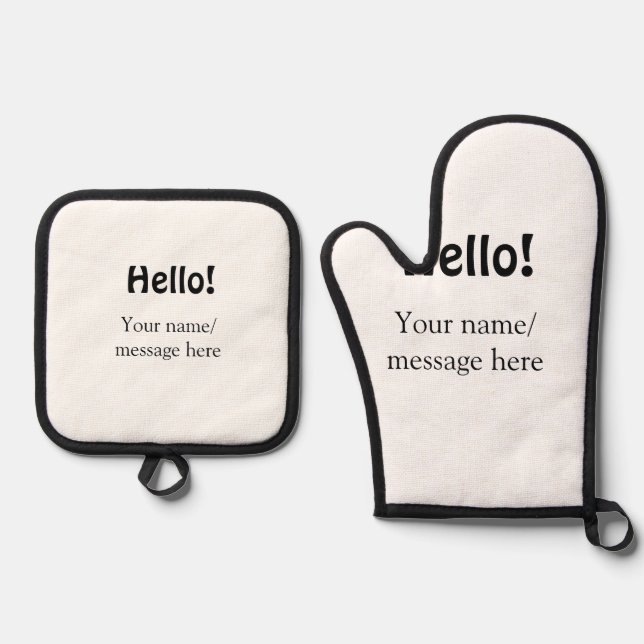 Hello add name message simple minimal business tem oven mitt & pot holder set (Front)