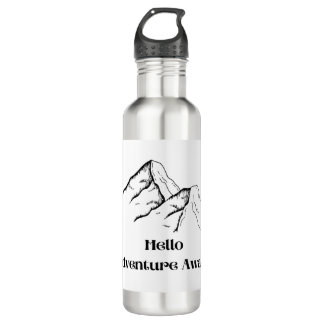 Hello Adventure Awaits with mountains on a  710 Ml Water Bottle