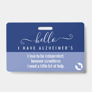 hello alzheimers awareness and emergency contact  badge