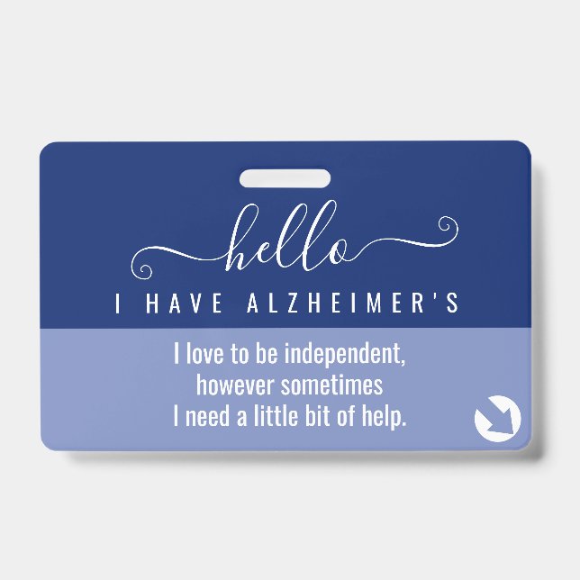 hello alzheimers awareness and emergency contact  badge (Front)