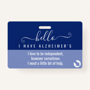hello alzheimers awareness and emergency contact  badge
