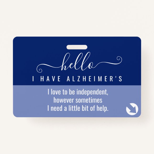 hello alzheimers awareness and emergency contact  badge (Front)