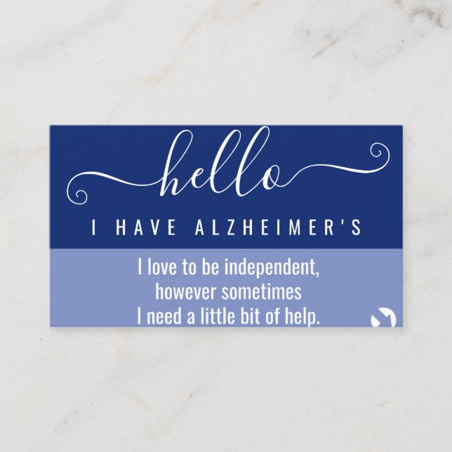 hello alzheimers awareness and emergency contact  business card (Front)