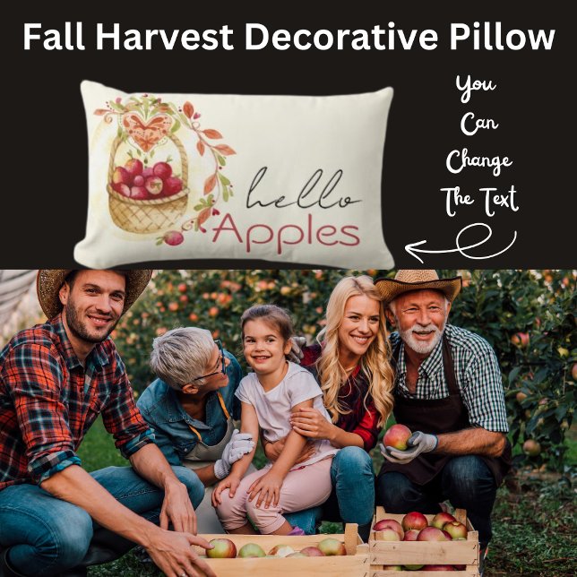 Hello Apples Red Lumbar Pillow (Fall Harvest Decorative Pillow)