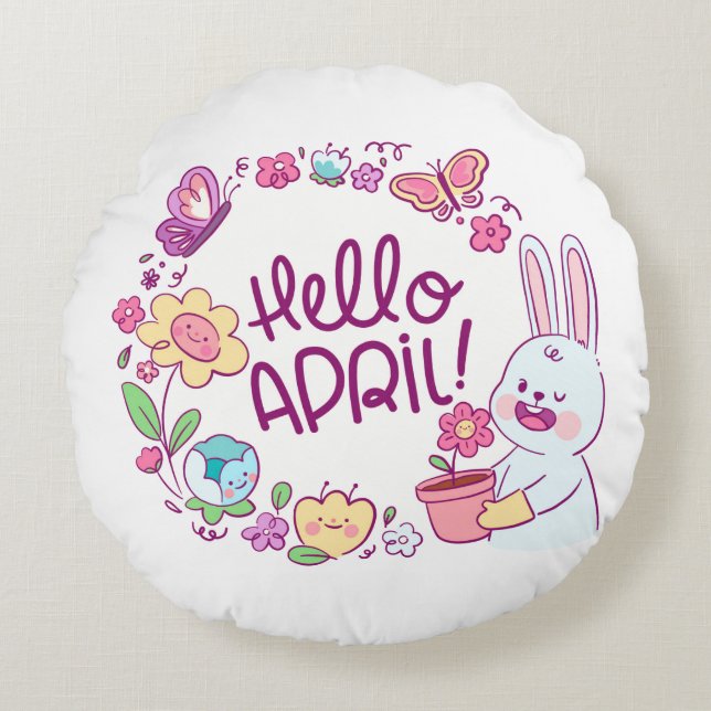 Hello April Round Pillow (Front)