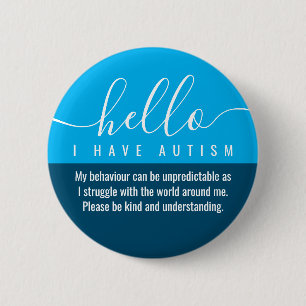 hello autism awareness and emergency contact  2 inch round button