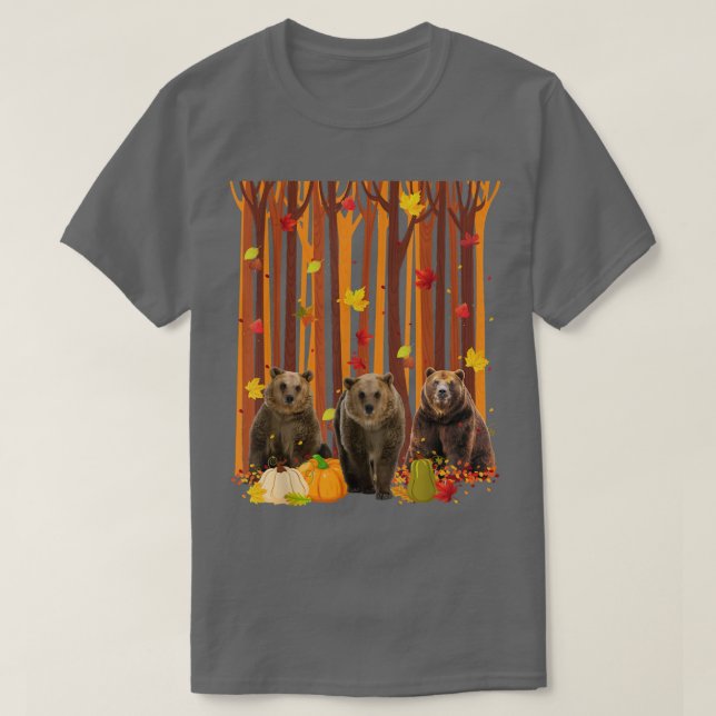 Hello Autumn Bear Maple Leaf Fall Pumpkin Mens Wom T-Shirt (Design Front)