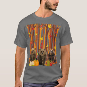 Hello Autumn Bear Maple Leaf Fall Pumpkin Mens Wom T-Shirt