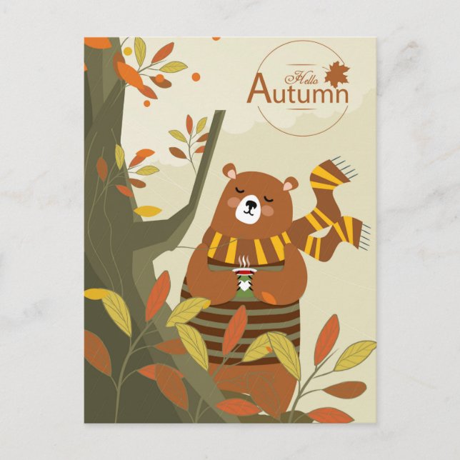 Hello Autumn Bear Postcard (Front)