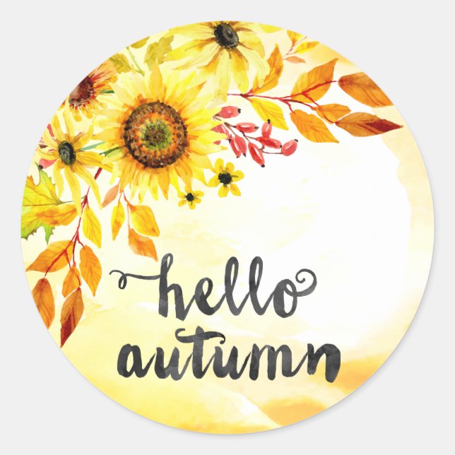 Hello autumn classic round sticker (Front)