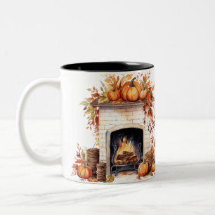 Hello Autumn Coffee Mug, Fall mug, Vintage fall  Two-Tone Coffee Mug
