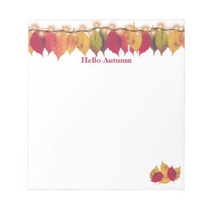 Hello Autumn Colorful Leaves Firefly Lights Notepad