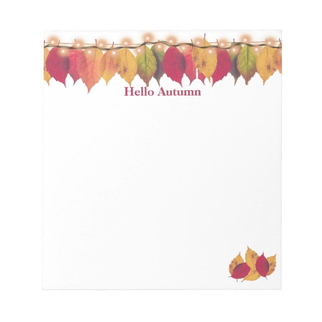 Hello Autumn Colourful Leaves Firefly Lights Notepad (Front)