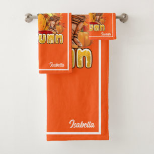 Hello Autumn Customize Text and Colour Bath Towel Set