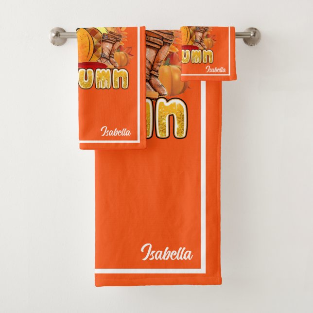 Hello Autumn Customize Text and Colour Bath Towel Set (Insitu)
