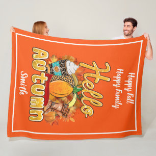 Hello Autumn Customize Text and Colour Fleece Blanket