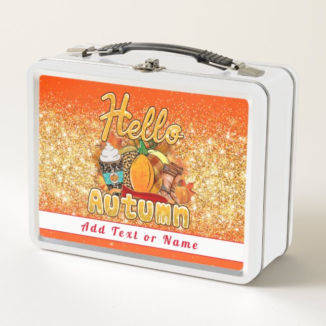Hello Autumn Customize Text and Colour Metal Lunch Box (Front)