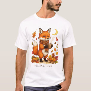 Hello Autumn - Cute Cozy Fox with Coffee & Pumpkin T-Shirt