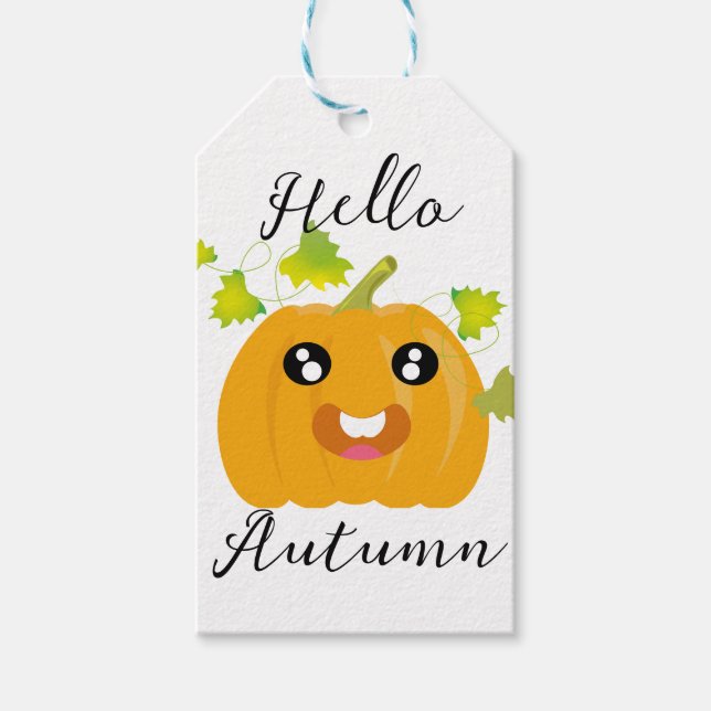 Hello Autumn - Cute Pumpkin Gift Tags (Front)
