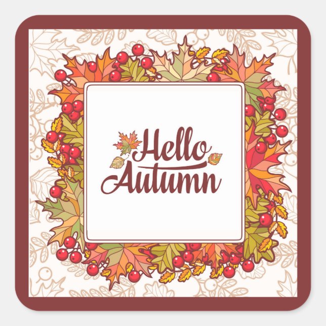 Hello Autumn Fall Floral Thanksgiving Square Sticker (Front)