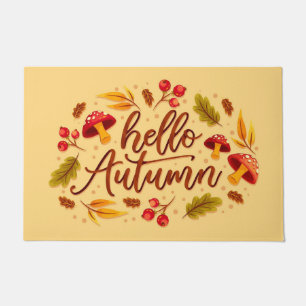 Hello Autumn Fall Home Decor Mushroom Doormat