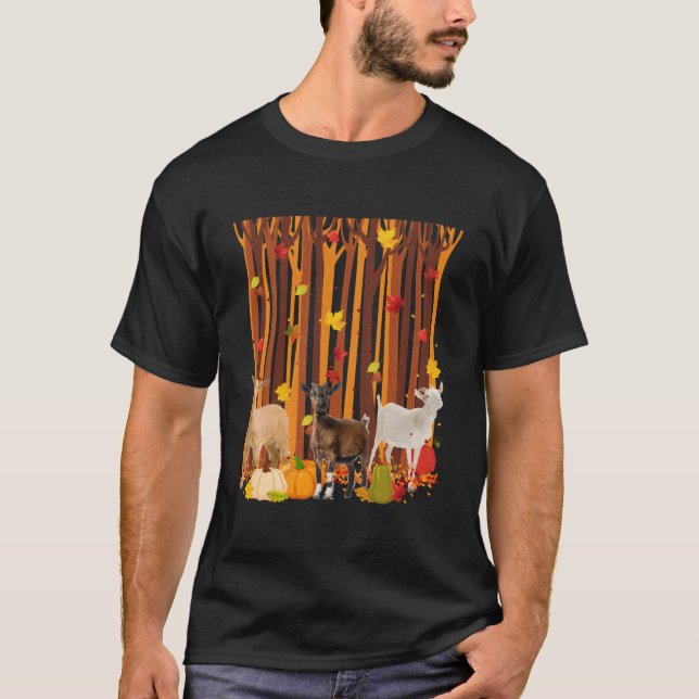 Hello Autumn Goat Maple Leaf Fall Pumpkin S T-Shirt (Front)