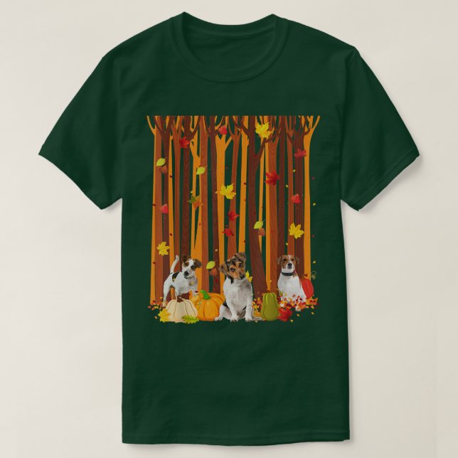 Hello Autumn Jack Russell Maple Leaf Fall Pumpkin  T-Shirt (Design Front)