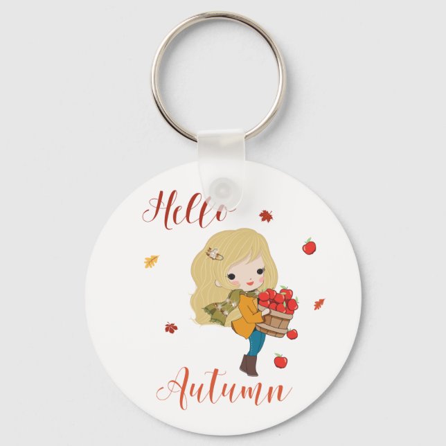 Hello Autumn keychain Fall theme keychain (Front)