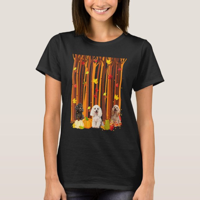 Hello Autumn Poodle Maple Leaf Fall Pumpkin Mens W T-Shirt (Front)