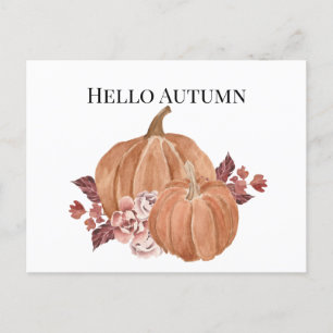 Hello Autumn Pumpkin Watercolor Postcard