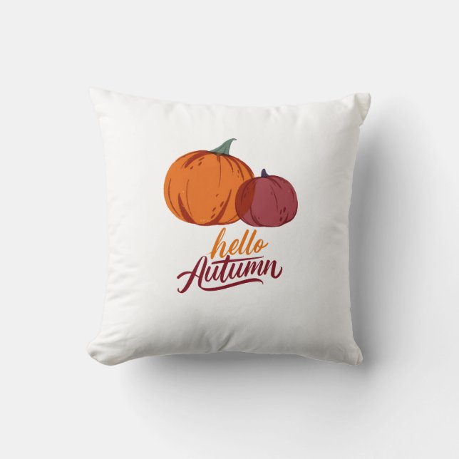 Hello Autumn Pumpkins Throw Pillow (Front)