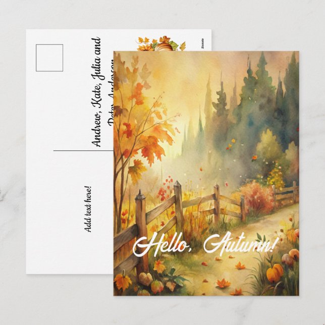 Hello, Autumn - Rustic Fall Landscape Holiday Postcard (Front/Back)