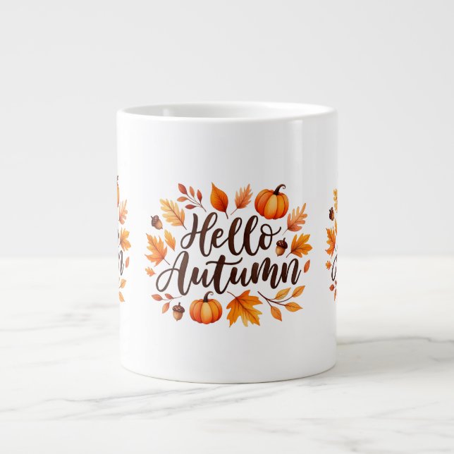 Hello Autumn Script Large Coffee Mug (Front)
