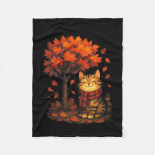 Hello Autumn Thanksgiving Fall Cat Men Women Kids  Fleece Blanket