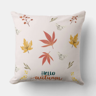Hello Autumn Throw Pillow – Fall Leaves Botanical
