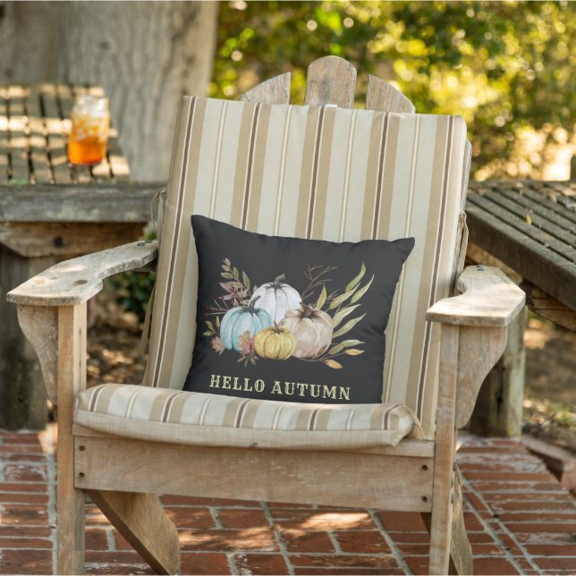 Hello Autumn Watercolor Pumpkins  Outdoor Pillow (Chair)