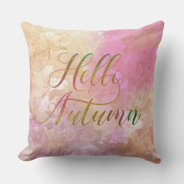 Hello Autumn Watercolor Reversible Pillow (Front)