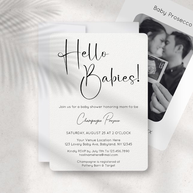 Hello Babies Modern Script Baby shower Invitation (Créateur téléchargé)