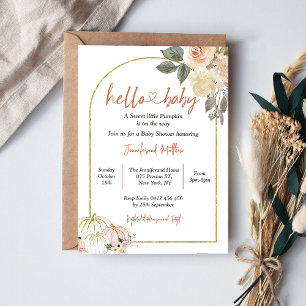Hello Baby Autumn Harvest Pumpkin Baby Shower Invitation
