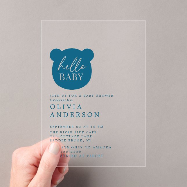 Hello Baby Bear Baby Shower Acrylic Invitations (Insitu (Handheld))
