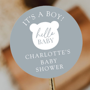 Hello Baby Bear It's a Boy Classic Round Sticker