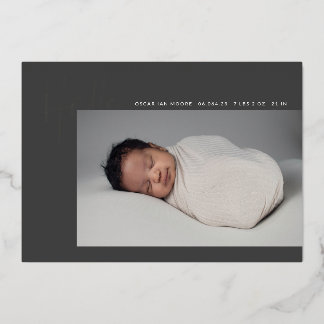 Hello Baby Birth Photo Faire-part Charcoal Foil
