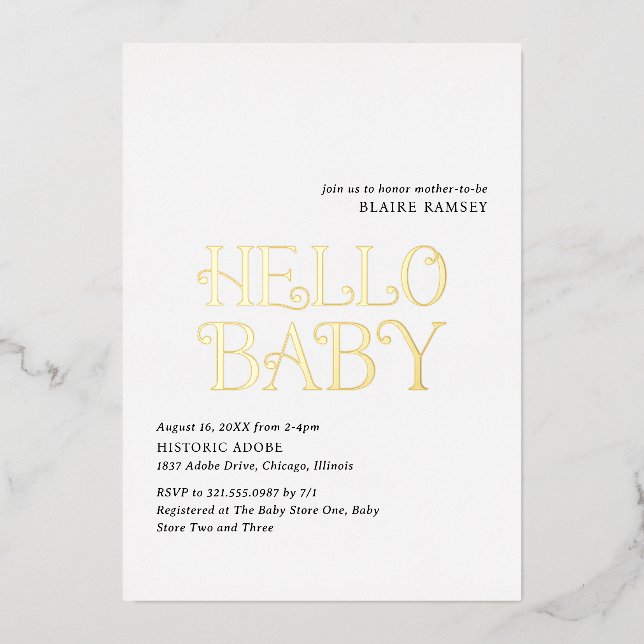 Hello Baby Black White Modern Baby Shower (Front)