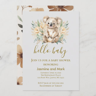 Hello Baby Boho Neutral Koala Bear Invitation